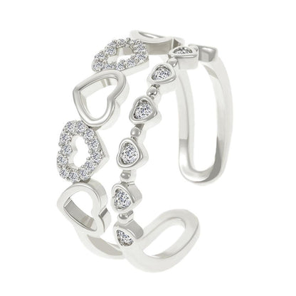 ins double love ring women's fashion light luxury diamond hollow heart-shaped opening index finger ring personality ring