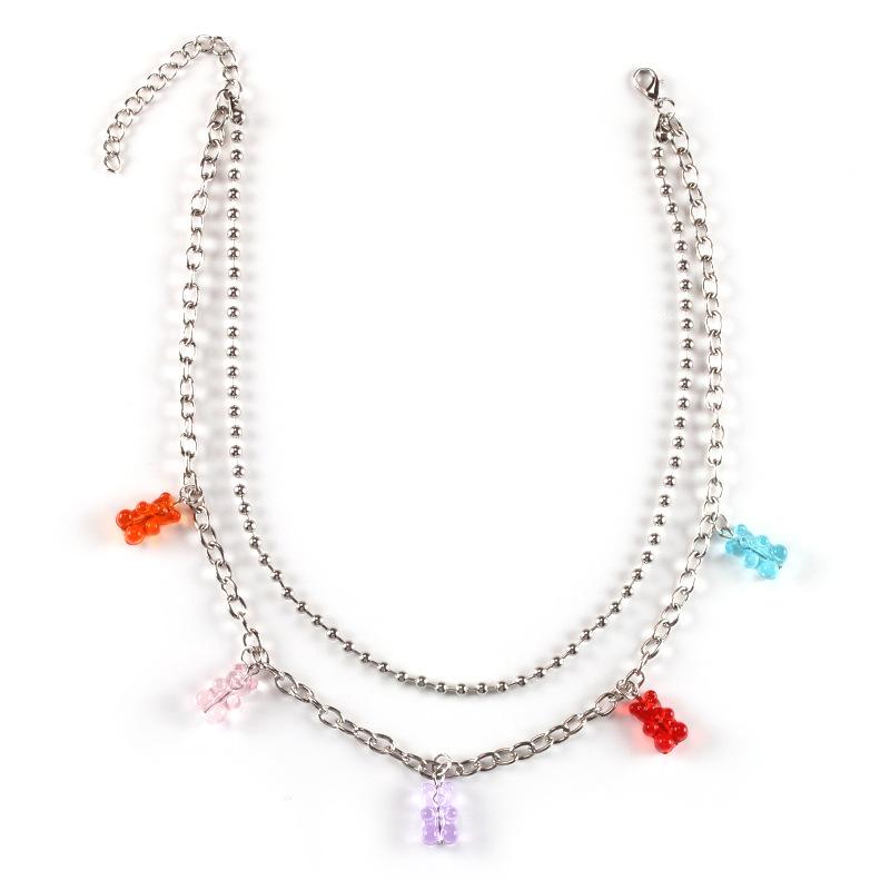 Jewelry bungee disco cool girl bead chain transparent jelly color five-color bear necklace