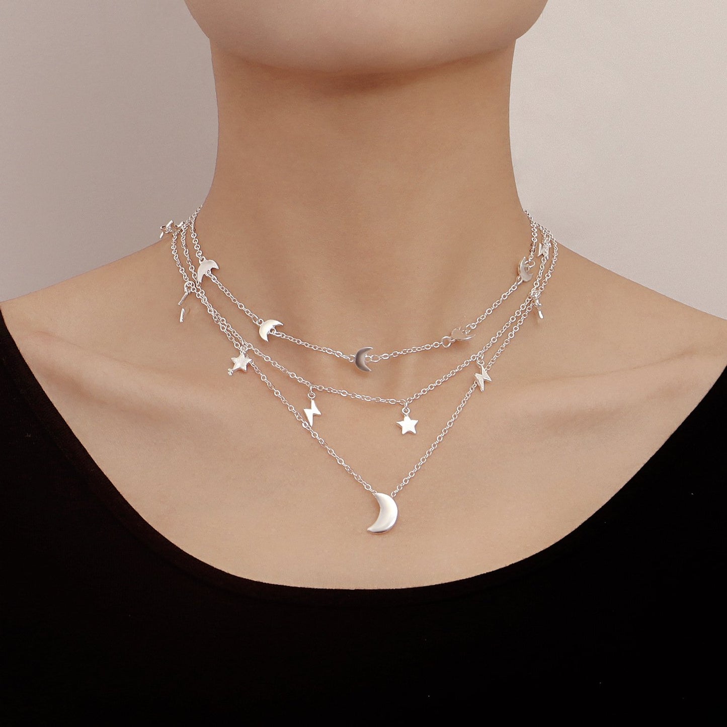 Jewelry Star Moon Pendant Double Layer Necklace Creative Retro Simple Alloy Necklace