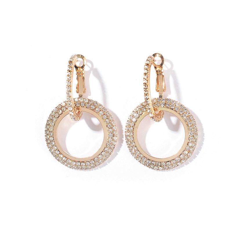 Temperament geometric earrings circle full of diamonds goddess earrings interlocking creative trinkets