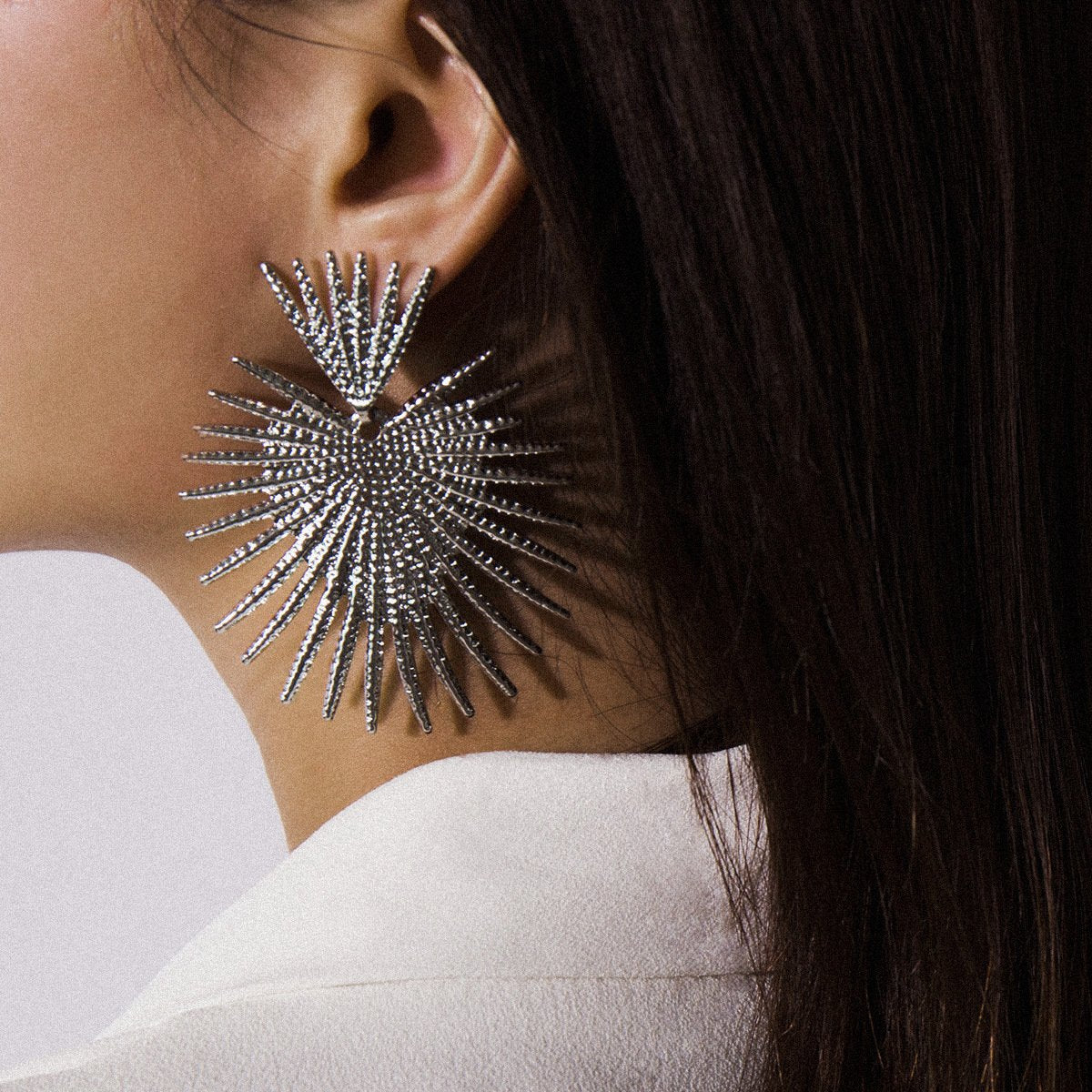 Jewelry Exaggerated Punk Fan Leaf Metal Earrings Personality Trendy Irregular Fan-shaped Stud Earrings Female