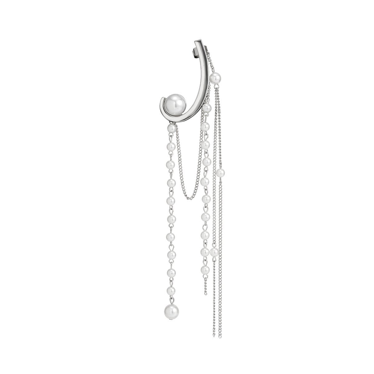 Jewelry temperament personality pearl chain tassel earrings personality geometric metal ear bone clip earrings