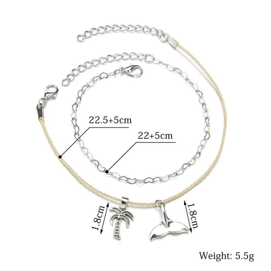 Fashion and simple alloy coconut tree fishtail foot decoration beach multi-layer anklet for women