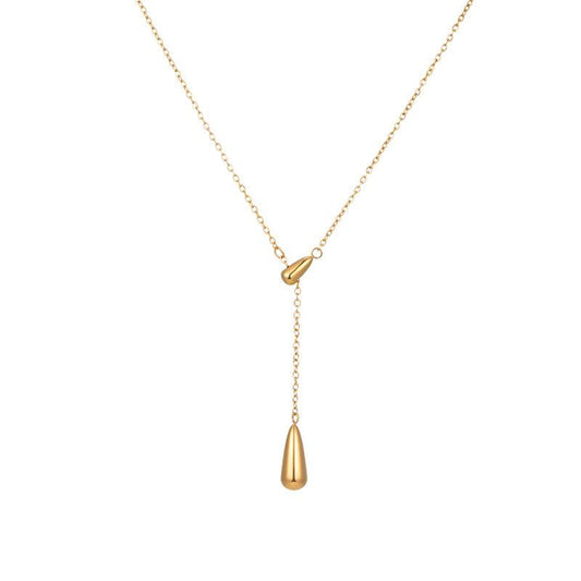 Ins titanium steel gold-plated design sense water drop temperament necklace female light luxury fashion simple collarbone chain necklace