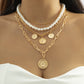 Jewelry temperament imitation pearl portrait multi-layer tassel necklace female retro beaded chain necklace