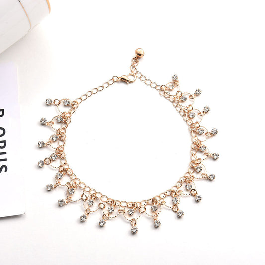 Spring Summer Accessories Dance Rhinestone Ring Pendant Foot Jewelry Ladies Tassel Beach Anklet