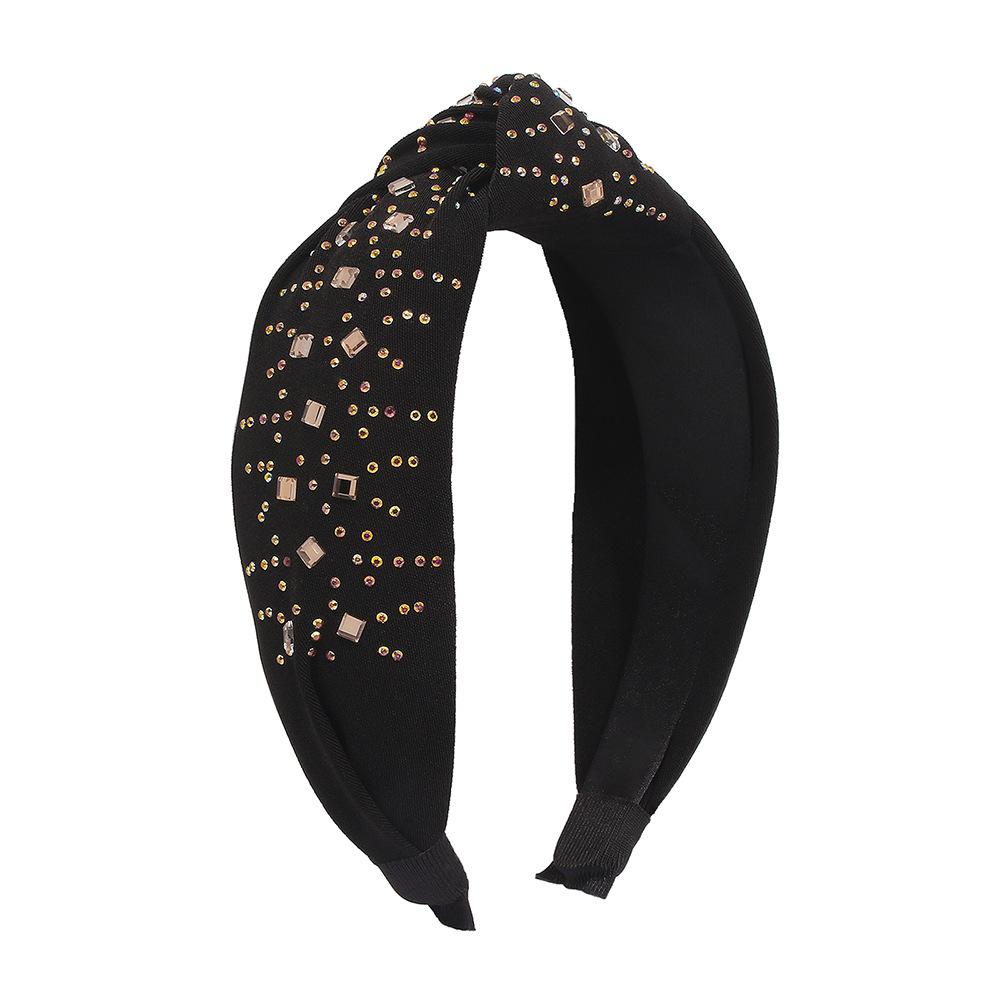 F372 trendy knotted wide-brimmed hair accessories fabric art diamond temperament headband literary retro press hair headband female