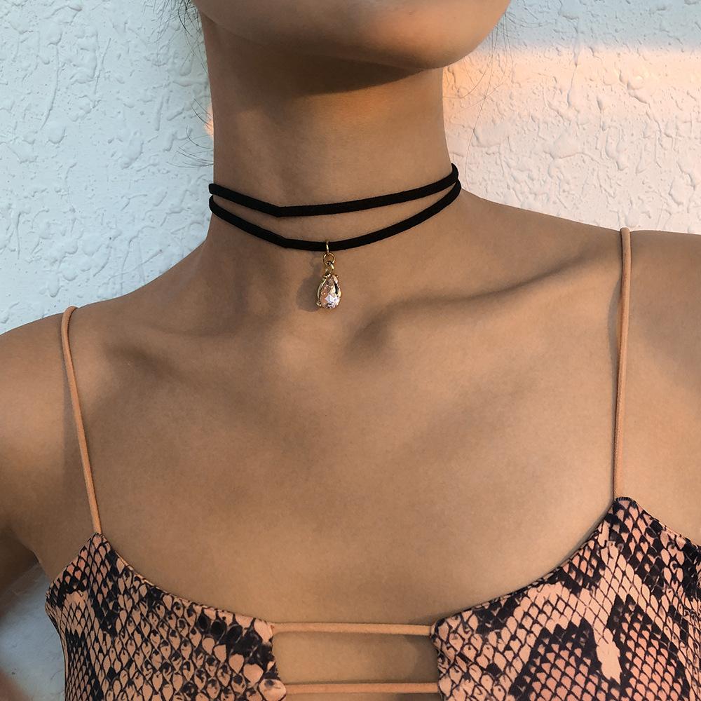 N9135 Harajuku Net Red Necklace Glass Diamond Temperament Double Clavicle Chain Retro Short Personality Necklace