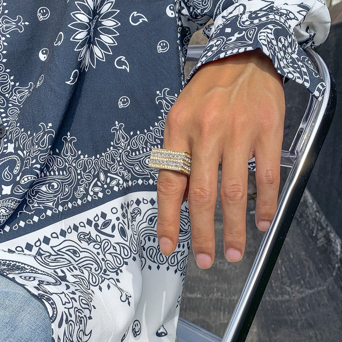 Jewelry hip-hop trendy square full diamond index finger ring personality punk metal diamond men's ring