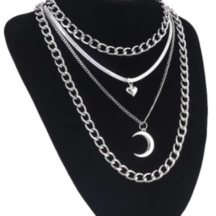 Jewelry multi-layer peach heart crescent necklace women's sweater chain detachable three-piece set chain