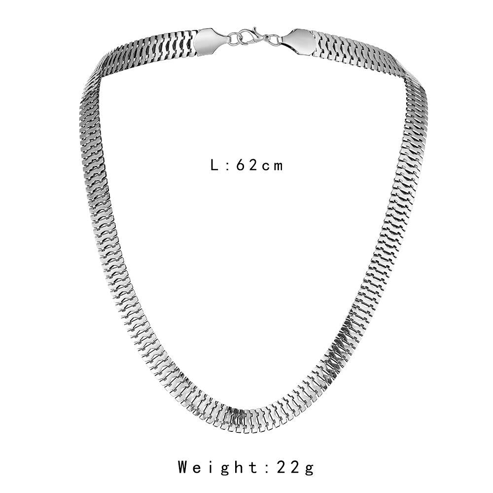 Snake Simple Wide Watch Chain Flat Chain Necklace Versatile Silver Men's Necklace