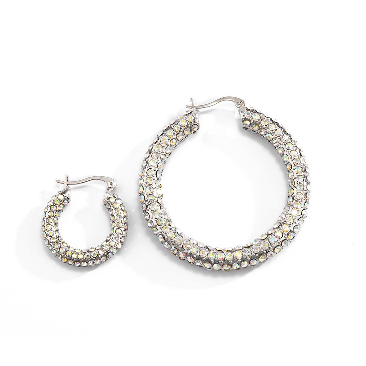 Jewelry fashion light luxury C-shaped full-diamond set earrings temperament all-match inlaid colored diamond geometric earrings
