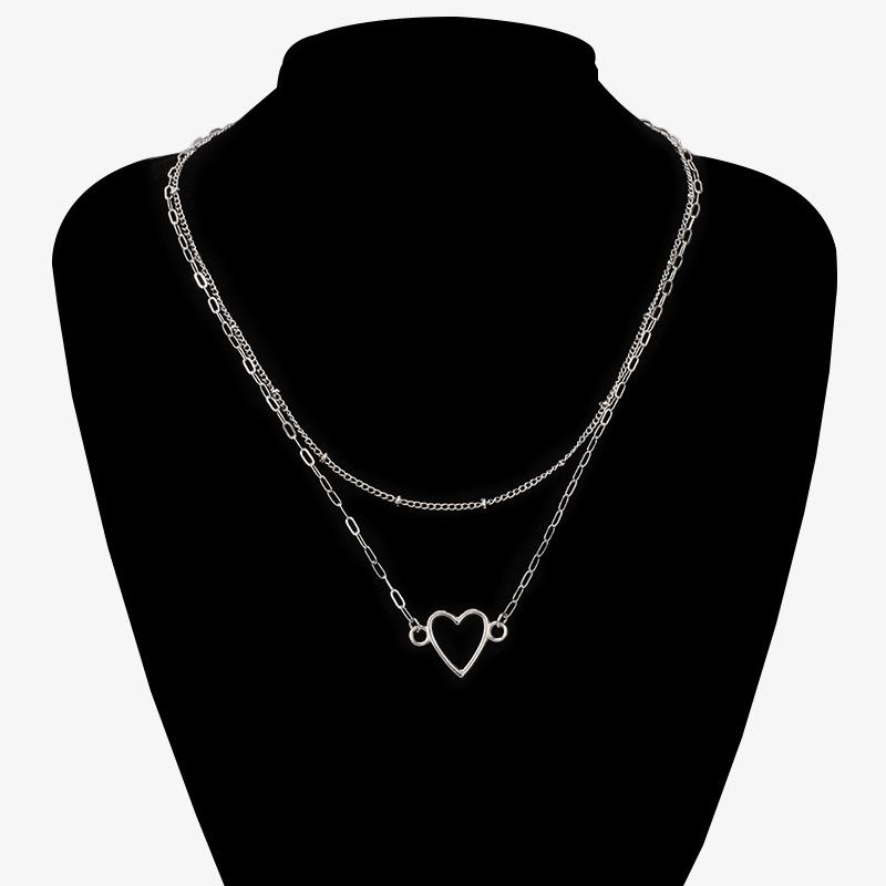 Jewelry simple double-layer chain trend clavicle chain all-match ins metal peach heart necklace