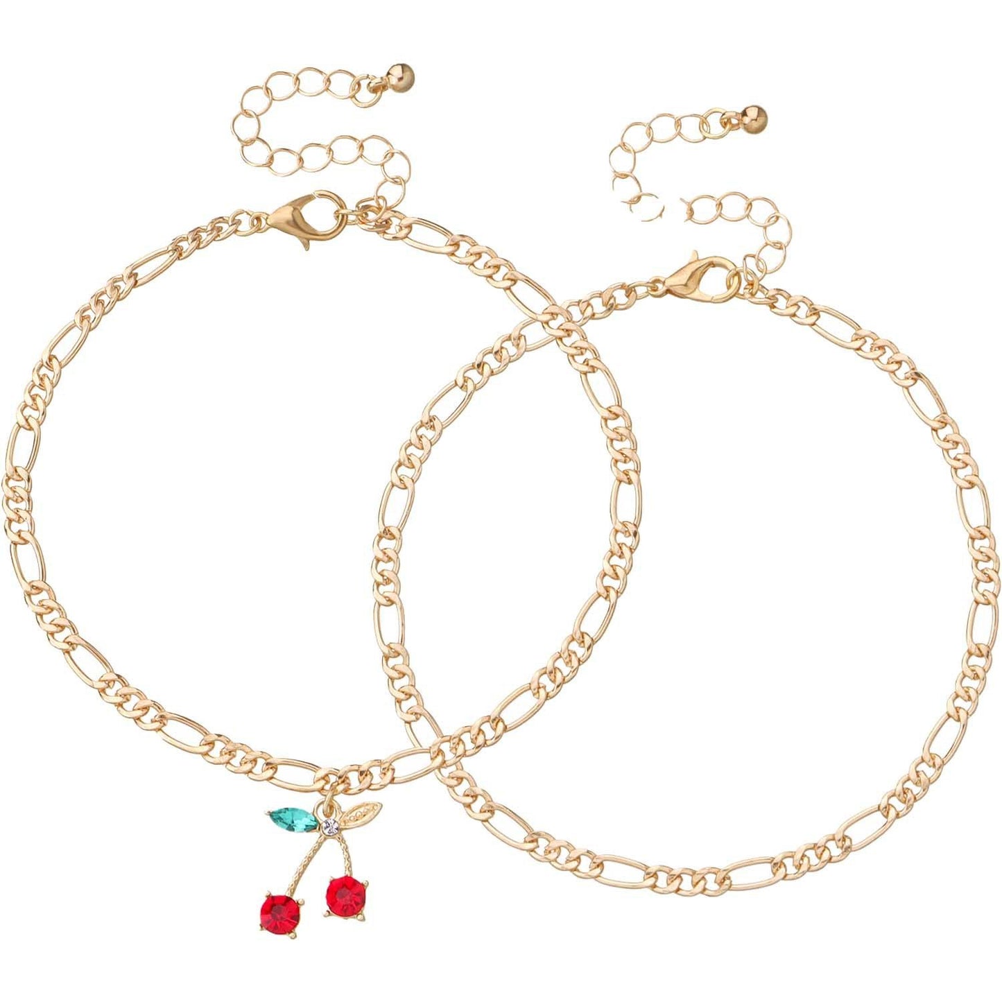 Jewelry Fashion Rhinestone Cherry Pendant Anklet Ladies Metal Beach Foot Jewelry Two-Piece Set