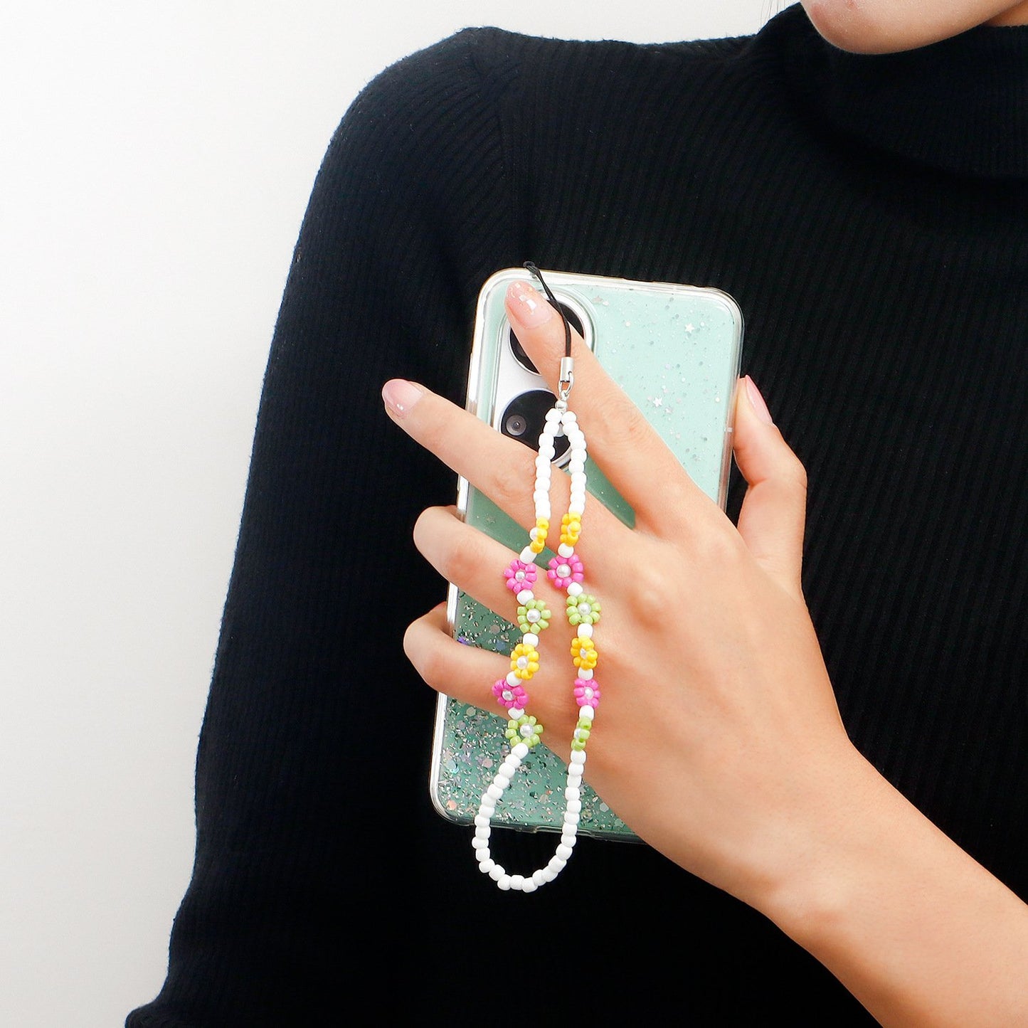Jewelry color rice beads daisy flower bag mobile phone lanyard personality trend flower mobile phone pendant