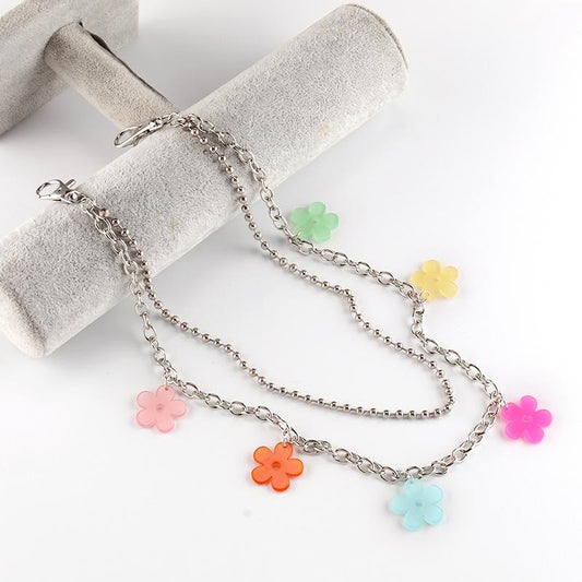 Jewelry double-layer candy-colored resin small flower waist chain street shooting hip-hop ball chain pants chain