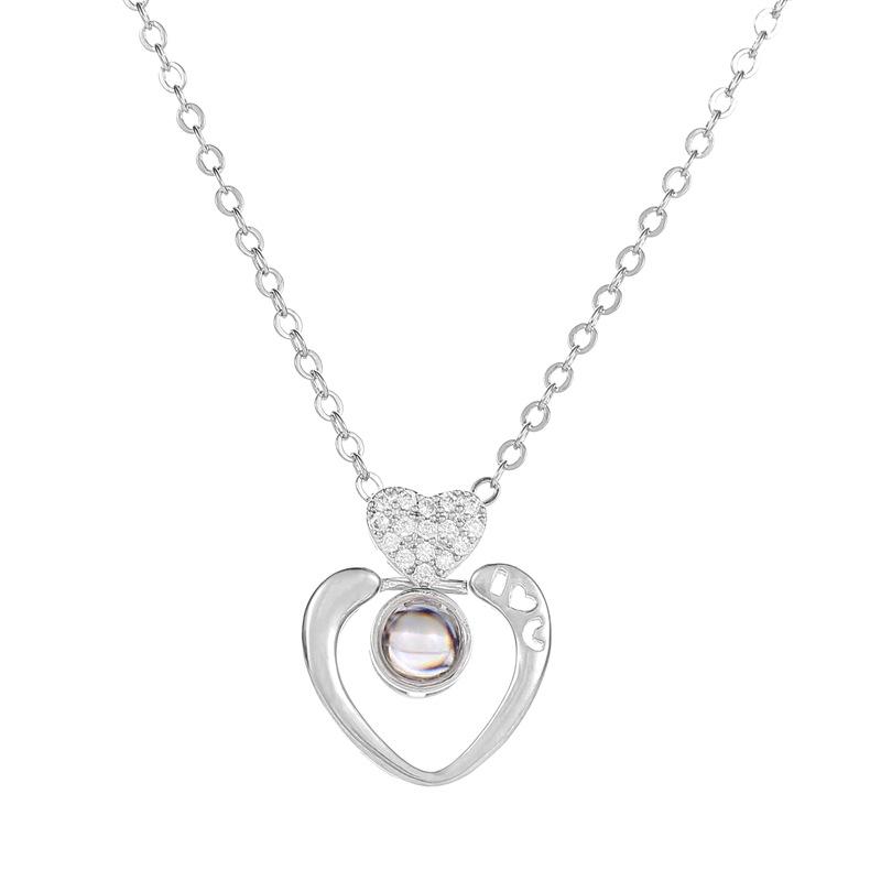 Hot style little peach heart 1 languages I love you necklace with copper micro-inlaid zircon heart-shaped pendant