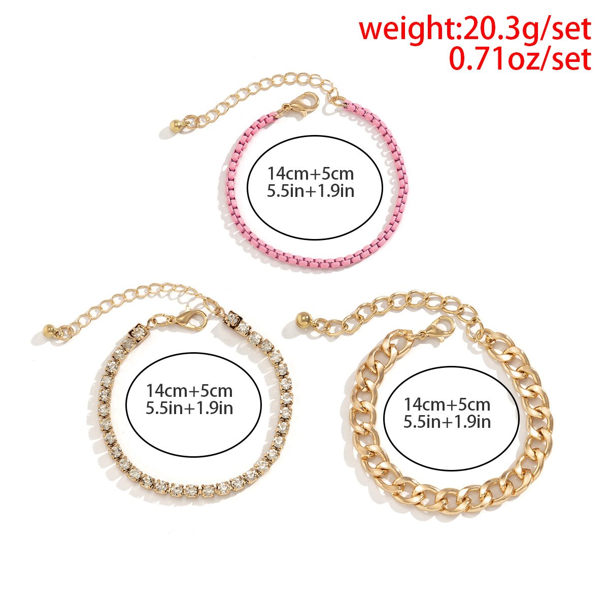 Jewelry stacked sweet cool full diamond hollow set bracelet female creative pink chain metal bracelet