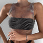 Sexy Flashing Diamond Fishnet Vest Body Chain Trendy Hollow Perspective Diamond Grid Sleeveless Top