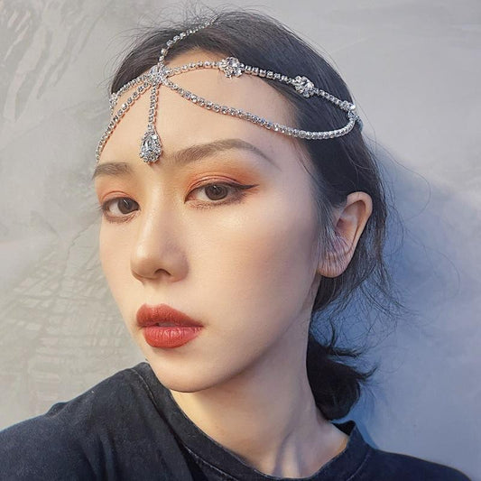 Bridal hair accessories crystal head chain fashion water drop flower headband with diamonds on the forehead full of diamonds brow heart pendant bridal headdress