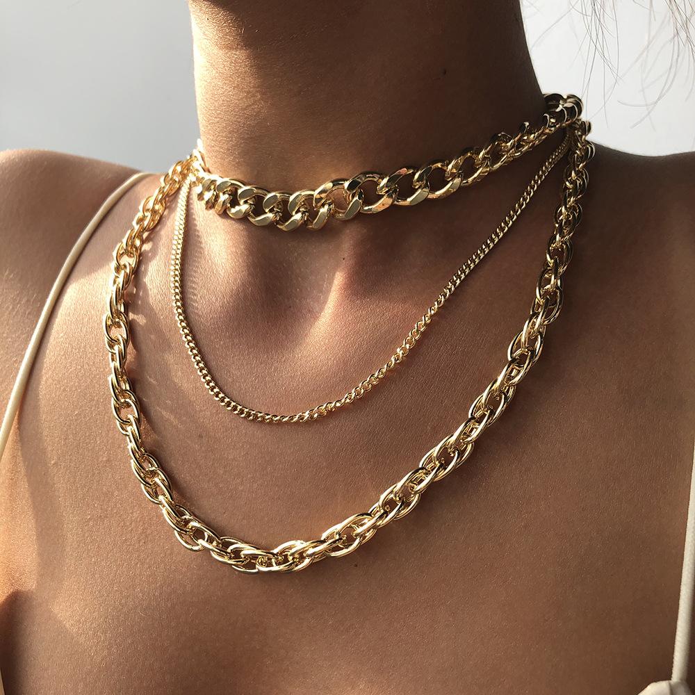 N7553 punk hip-hop chainnecklace necklace fashion exaggerated multi-layer chain necklace