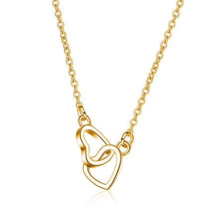 Fashion OL Simple Interlocking Pendant Necklace Alloy Double Love Clavicle Chain Cold Peach Heart Necklace