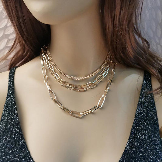 Jewelry Personality Geometric Layer Creative Necklace Women's Retro Punk Multi-layer Mix and Match Chain Necklace