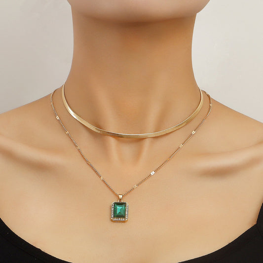Jewelry Snake Bone Double-layer Gemstone Pendant Clavicle Chain Female Niche Retro Design Feeling Cold Necklace