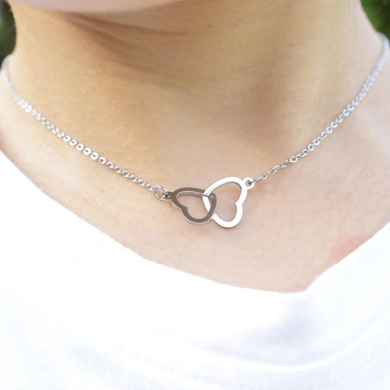 Titanium Steel Double Heart Pendant Necklace Heart to Heart Clavicle Chain Women