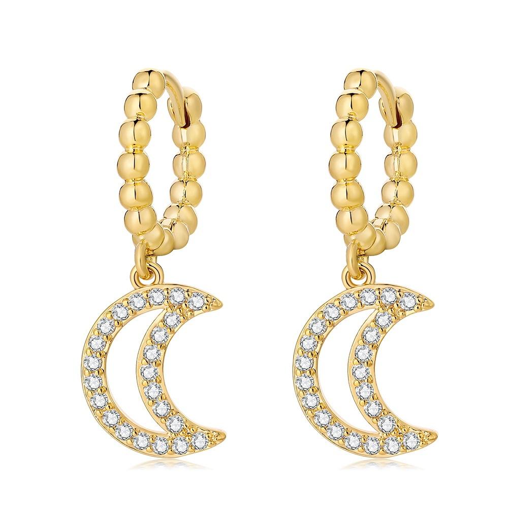 Personalized crescent moon earrings fashion exaggerated copper micro-inlaid zircon moon earrings jewelry women