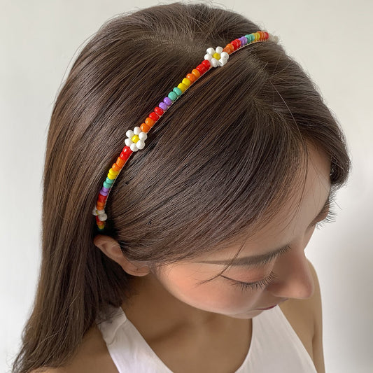 Ornament pastoral weaving color daisy headband female creative pastoral rice beads macarons hair accessories