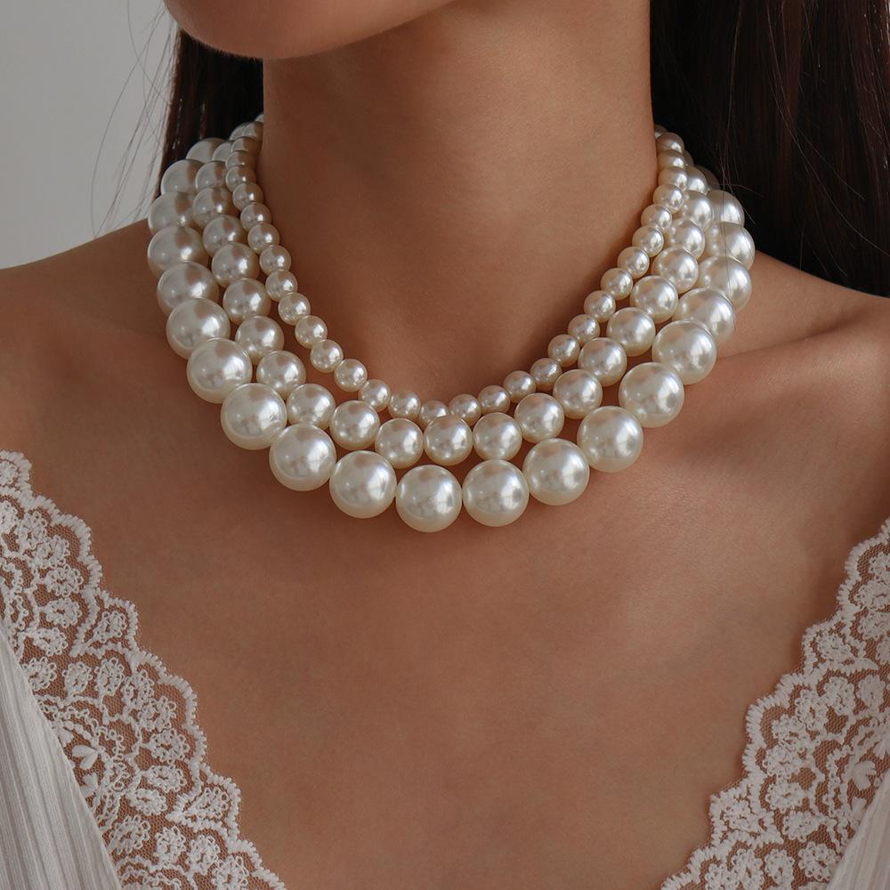 N15 Retro Elegant Fashion Choker Necklace Exaggerated Pearl Geometric Personality Necklace Female