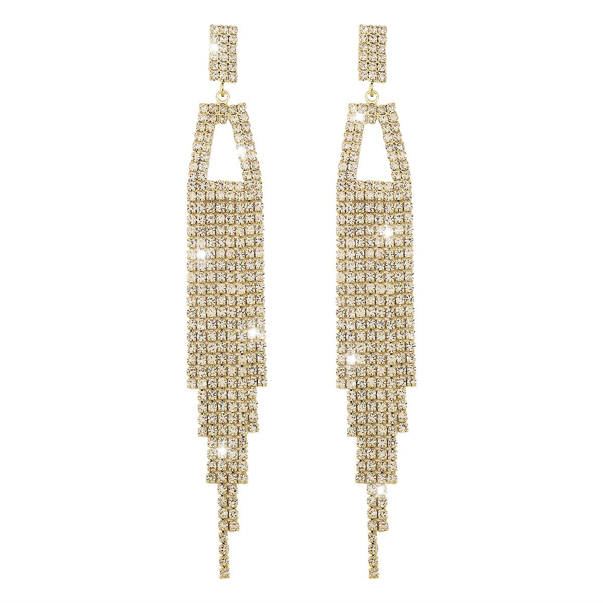 E1548 Rhinestone Tassel Earrings Temperament Light Luxury Hollow Long Earrings Dinner Party Earrings