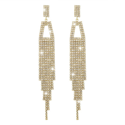 E1548 Rhinestone Tassel Earrings Temperament Light Luxury Hollow Long Earrings Dinner Party Earrings