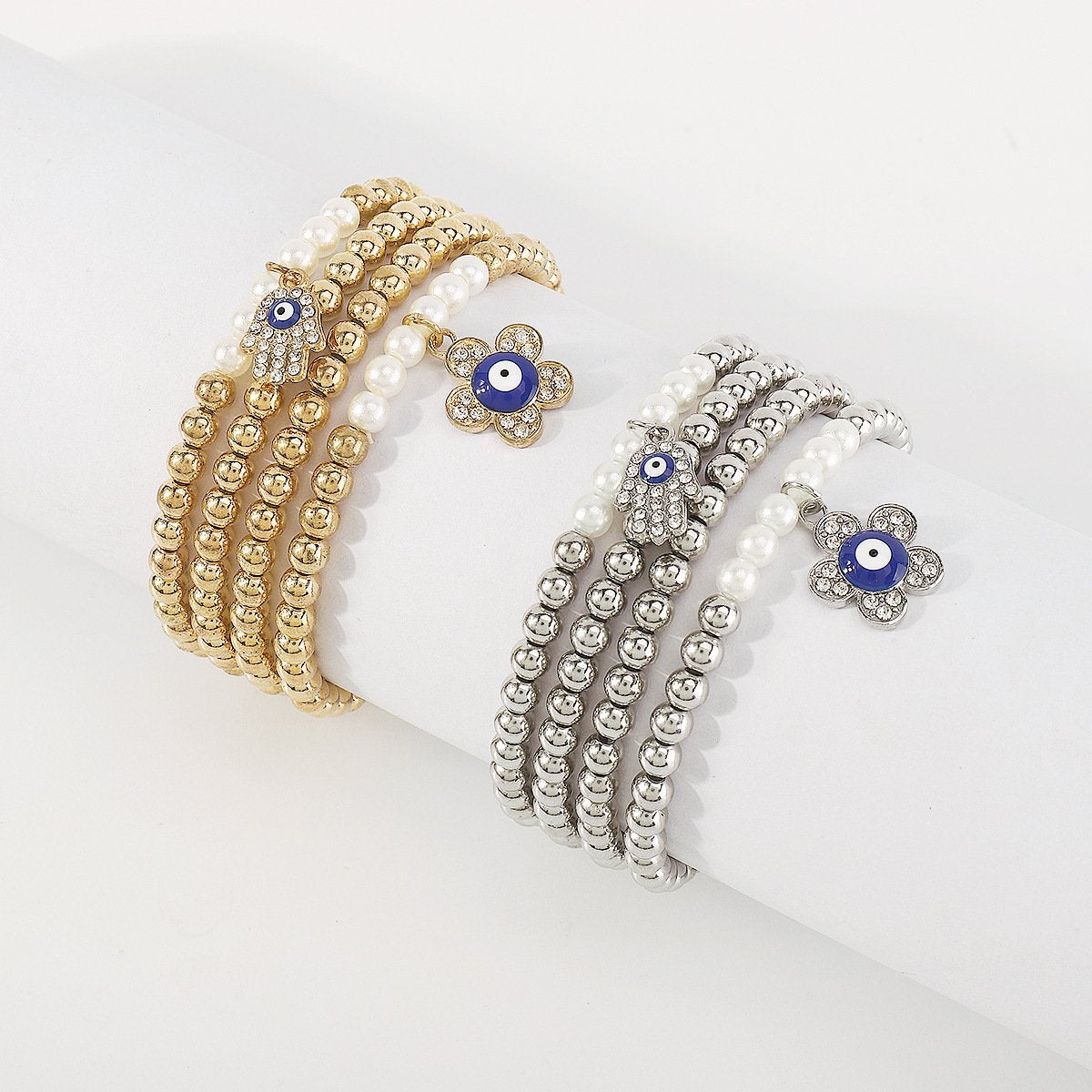 B1944 Jewelry CCB Beaded Flower Eyes Palm Bracelet Personalized Stretchy Stacked Bracelets for Women