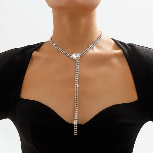 195 Diamond-encrusted Personality Internet Celebrity Necklace Long Claw Chain Tassel Love Rhinestone Retro Court Necklace