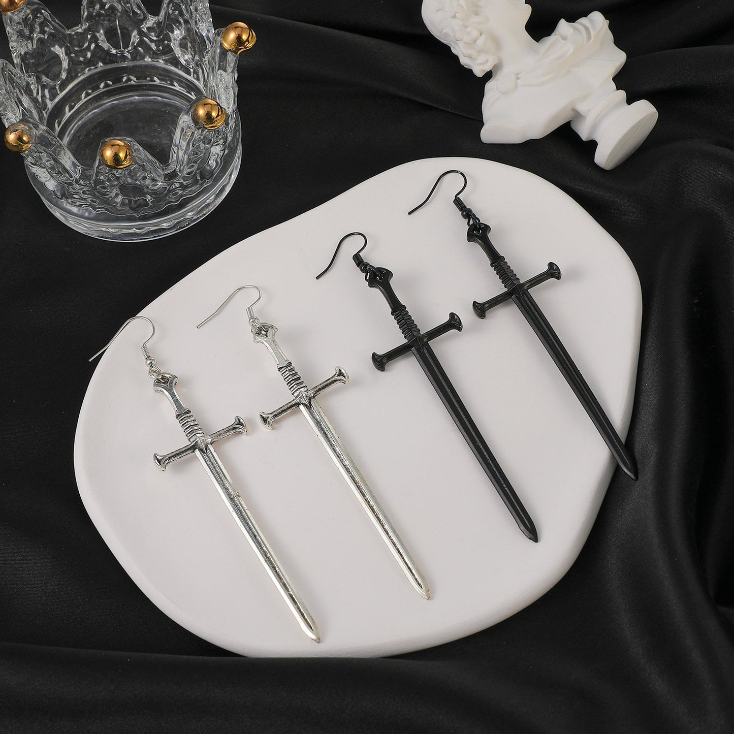 Dark Punk Metal Cross Sword Earrings Retro Personality Exaggerated Dagger Earrings Fashion Earrings Female
