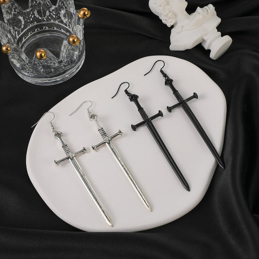 Dark Punk Metal Cross Sword Earrings Retro Personality Exaggerated Dagger Earrings Fashion Earrings Female