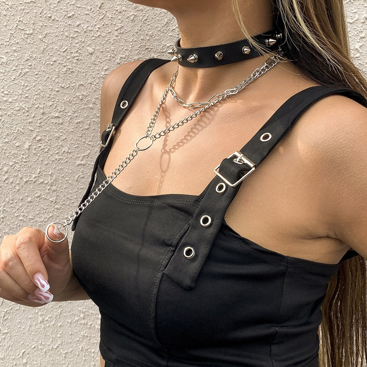 Jewelry Sexy Dark Rivet Necklace Necklace Fashion Geometric Metal Chain Spice Girl Necklace
