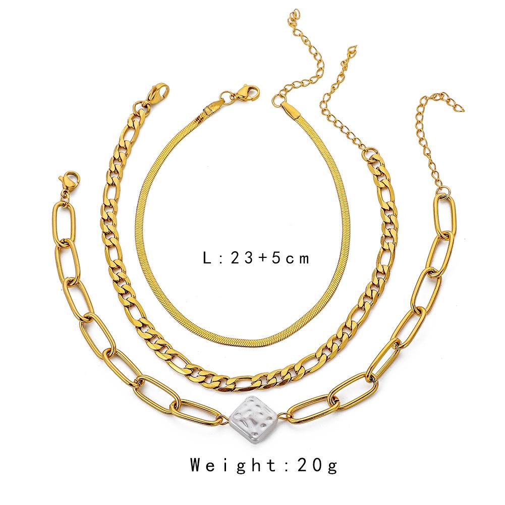 Stainless steel gold three-layer chain diamond-shaped pearl anklet titanium steel foot decoration niche design sense for women