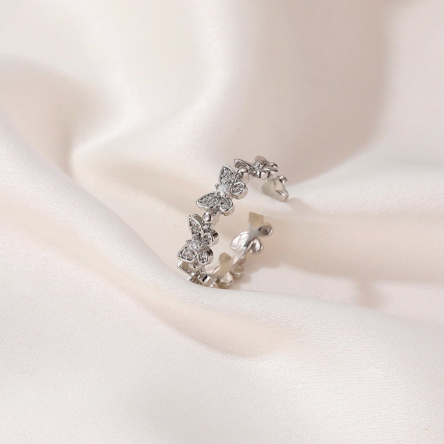 Full diamond opening butterfly ring ins cold simple zircon adjustable ring female