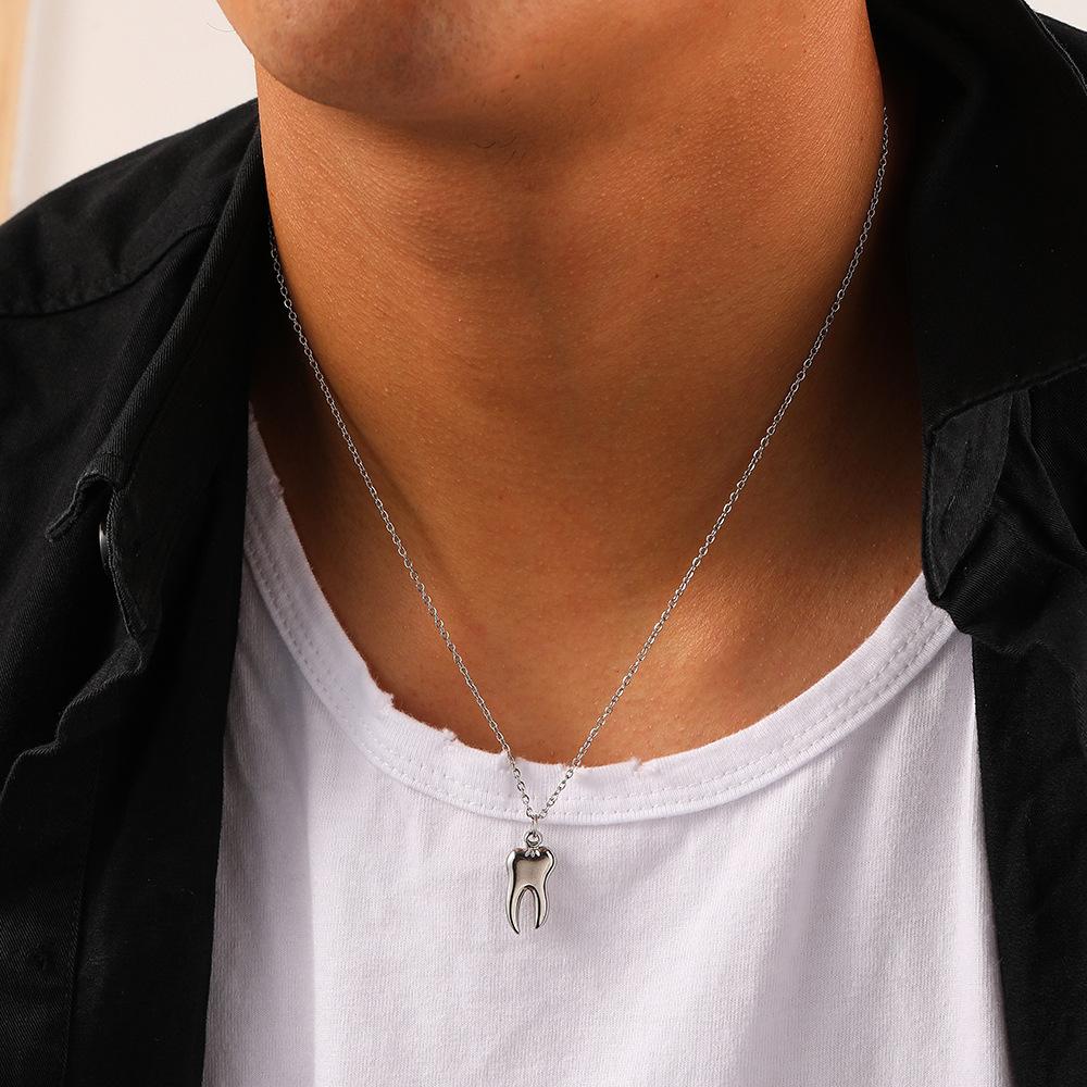 Fashion Personality Simple Niche Design Men's Stainless Steel Teeth Pendant Titanium Steel Necklace Necklace
