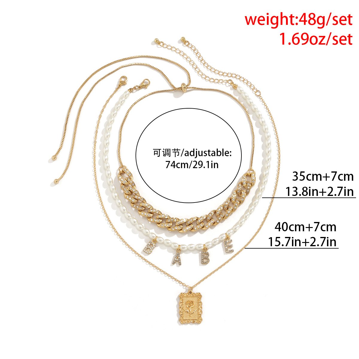 Jewelry Hip Hop Simple Full Diamond Cuban Chain Necklace Vintage Diamond Alphabet Pearl Tag Necklace
