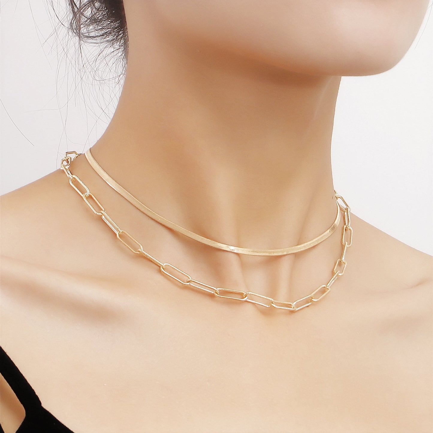 Jewelry Double Layer Multilayer Square Clavicle Chain Blade Snake Chain Clavicle Chain Ladies Necklace