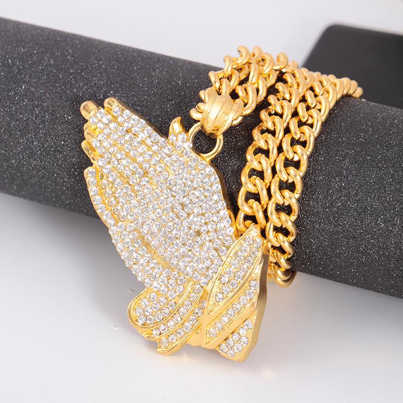 Hip-hop Hiphop prayer palm studded diamond necklace tide brand hip-hop jewelry