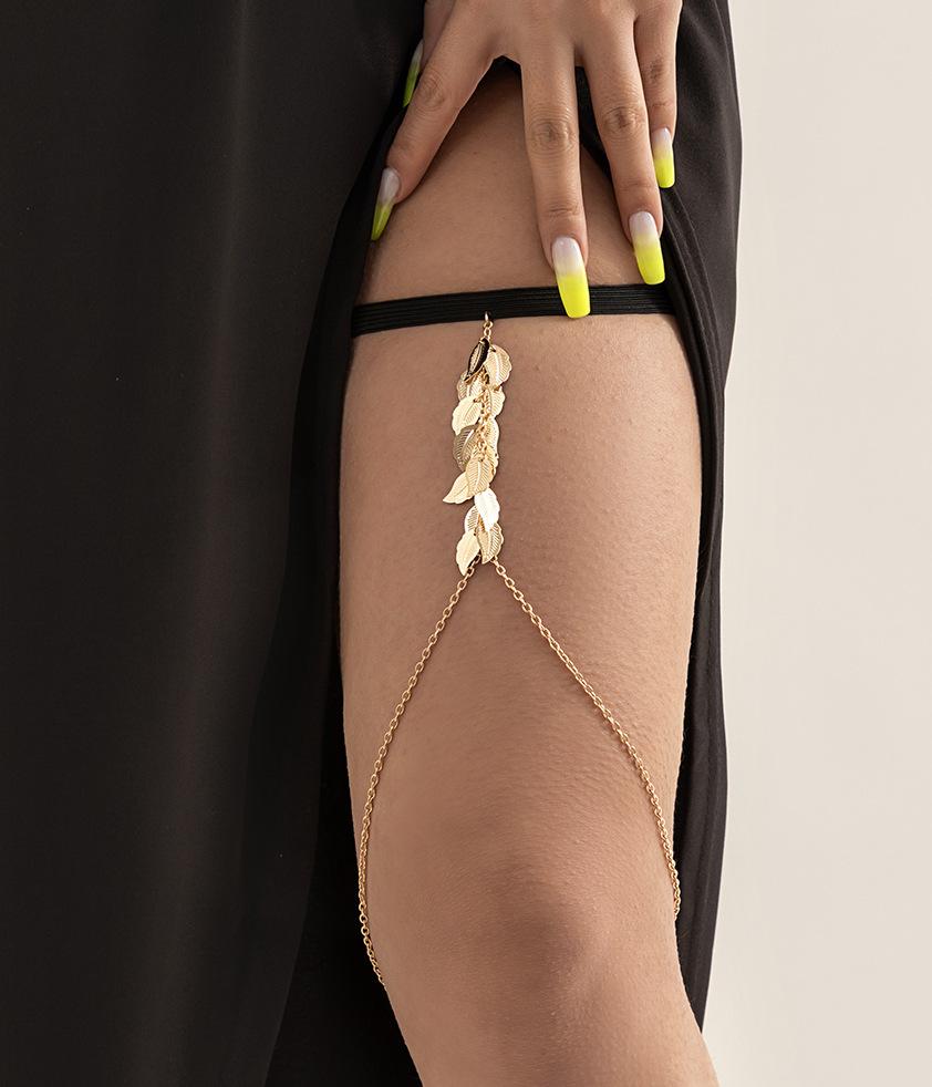 Jewelry sexy elastic chain single layer body chain creative beach leaves tassel thigh chain female