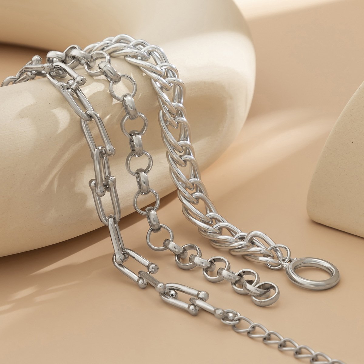 Jewelry stacked metal hollow jewelry creative U-shaped buckle thick chain punk bracelet set female