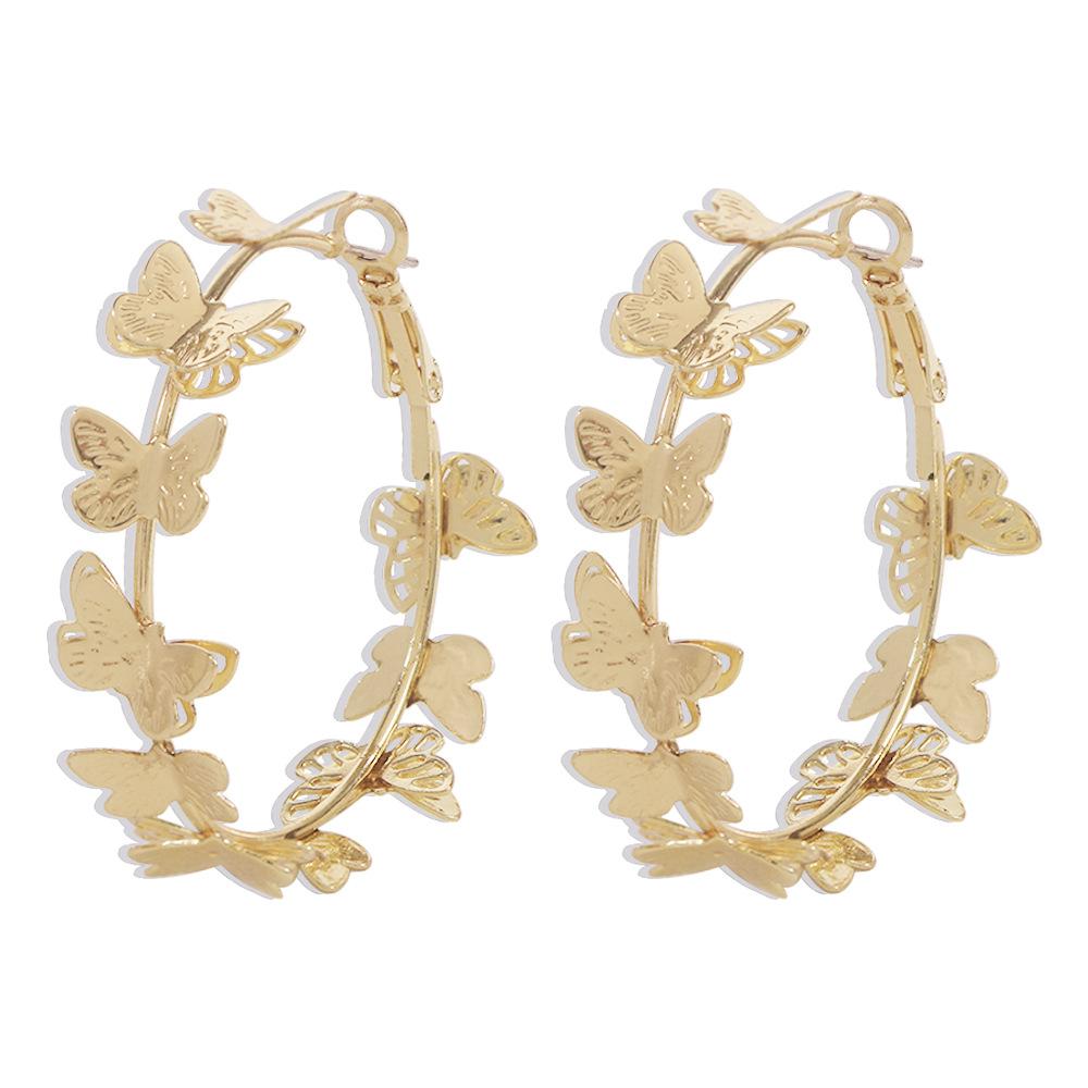 E8738 Mori Fairy Design Earrings Golden Butterfly Exaggerated Circle Earrings Street Catwalk Fashion Earrings