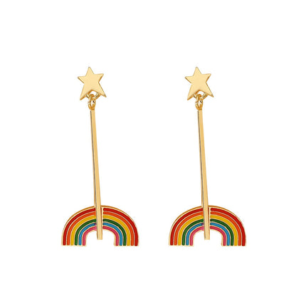 Fashion personality geometric earrings retro temperament metal rainbow earrings ins simple trendy long earrings