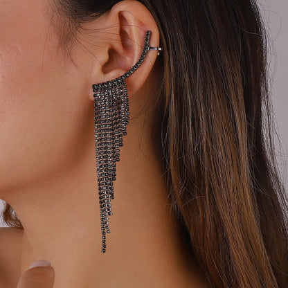 E1274 Temperament Simple Pop Earrings Net Red Tassel Rhinestone Ear Needles Geometric Banquet Exaggerated Earrings